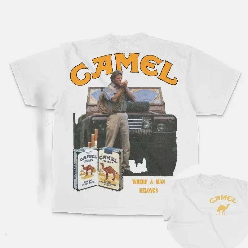 Retro Car Camel Cigarettes T-Shirt Vintage Cotton Tops Tees Short Sleeve Casual Streetwear Men Women Loose Harajuku Clothing C260225