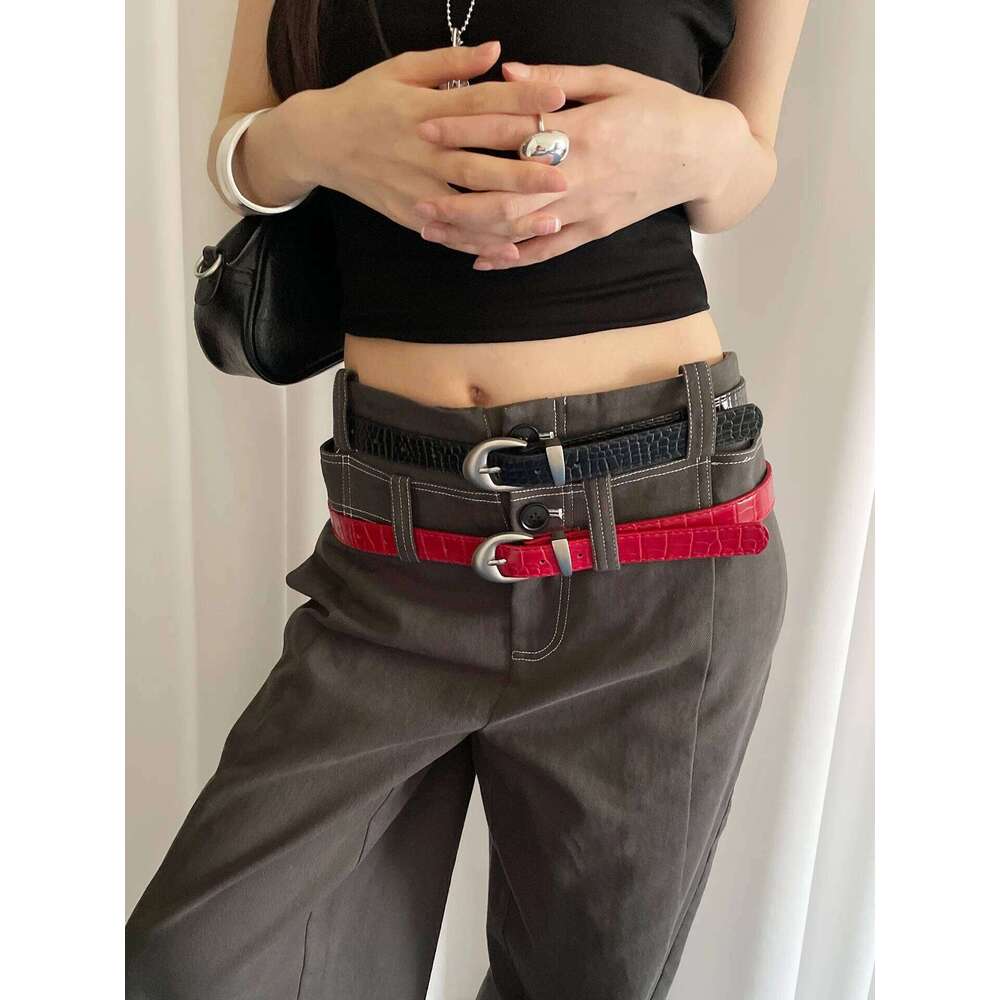 High-End Crocodile Pattern Red Thin Women 2025 New Niche Fashion Belt For Skirts And Jeans Y260225