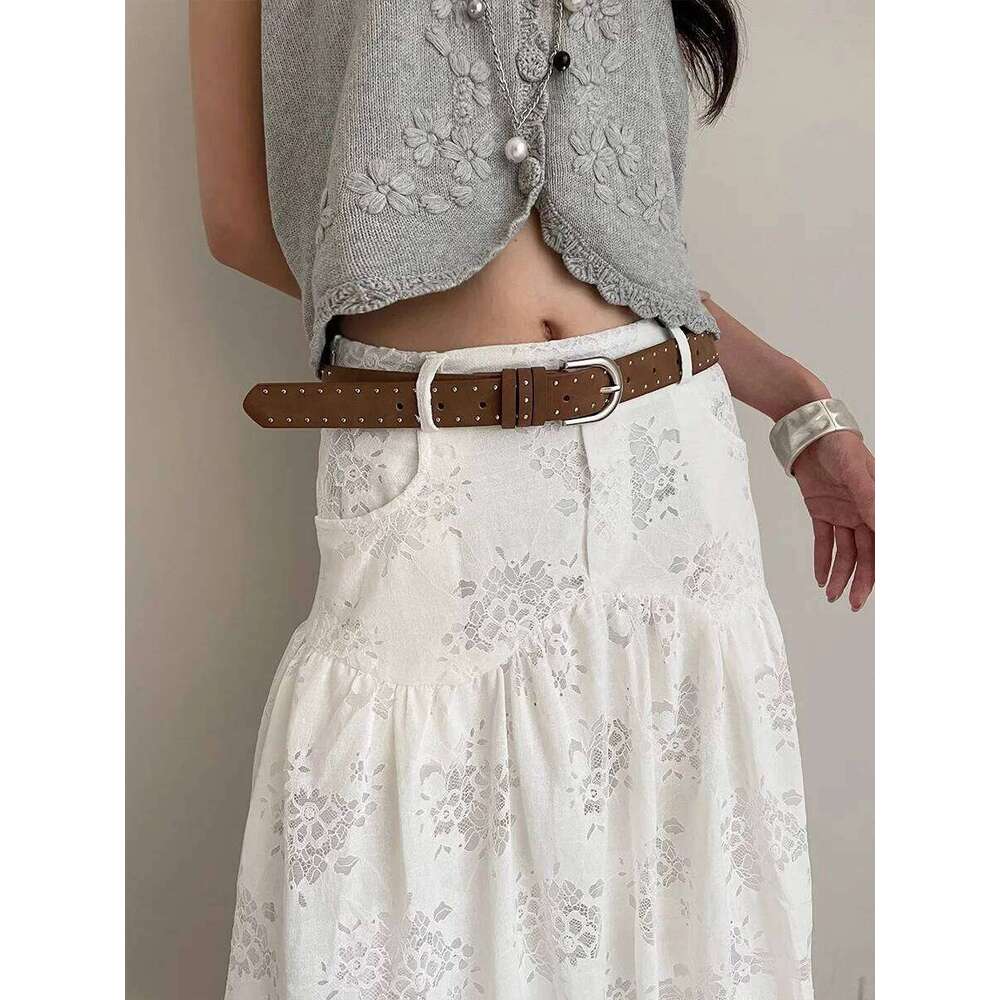 Retro Solid Color Rivet Ladies Niche High-Grade Feeling Punk With Skirt Jeans Belt Accessories Y260225