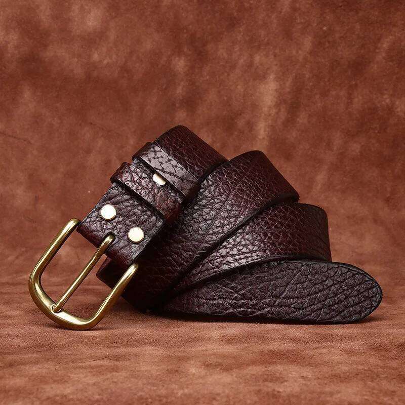 3.8CM Pure Thick Cowhide High Quality Genuine Leather Belts for Men Brand Strap Male Brass Buckle Business Jeans Cowboy Cintos Y260225