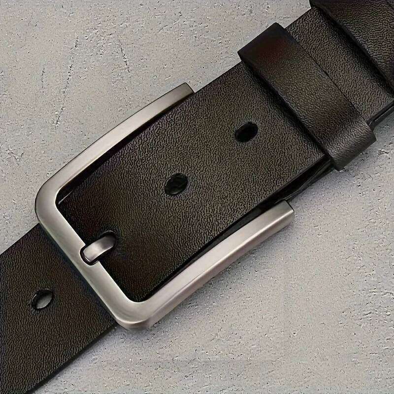 Men's Synthetic Leather Belt with Square Alloy Buckle - Black, Casual & Business Style, Durable Accessory Vintage Belts Y260225