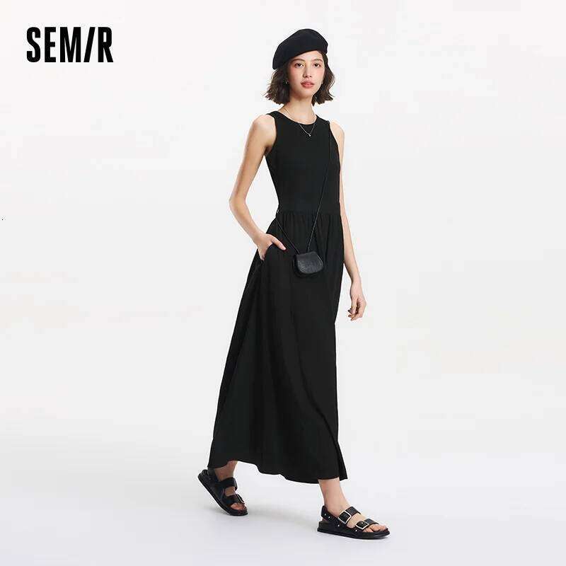 Semir Women High Waist Patchwork Tank Versatile 2025 New Summer Round Neck Long Dress Commute Chic for Trendy Style XJ260225