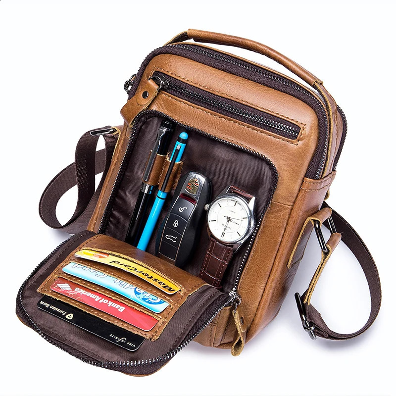 100 Genuine Leather Mens Shoulder Bags Messenger Bag for Men Crossbody Bags Small Man Handbag Bolso Male 260305
