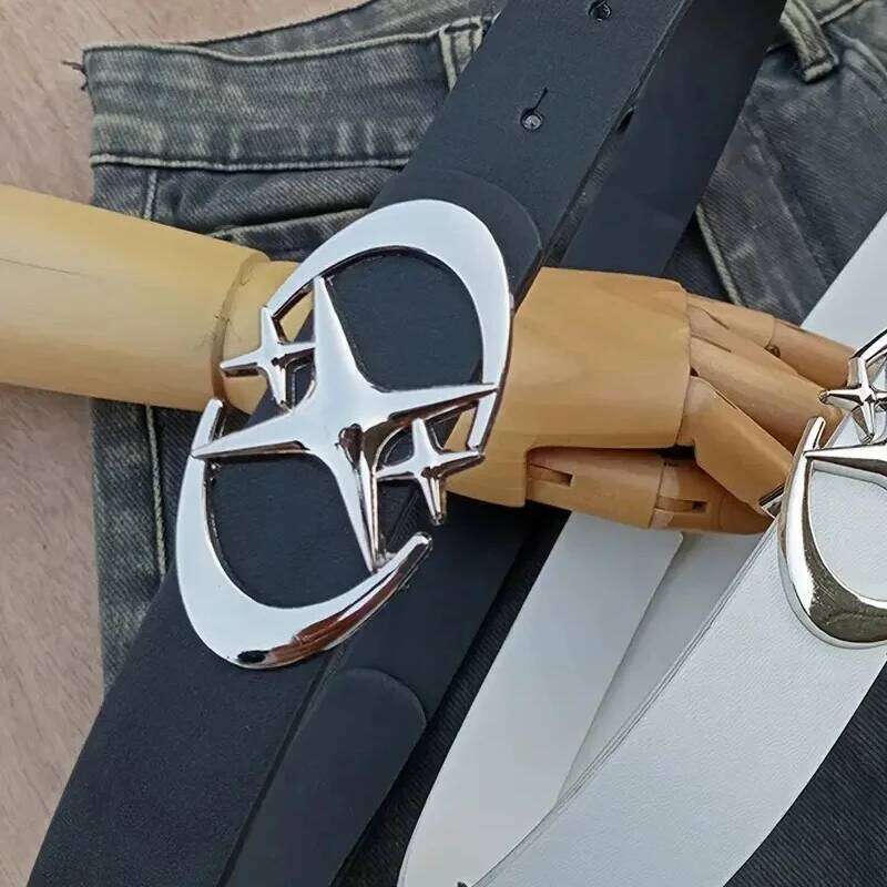 Oval-shaped Double Crescent Moon Cross Star Buckle Belt, Durable, Simple Universal Gift for Both Men and Women Y260225