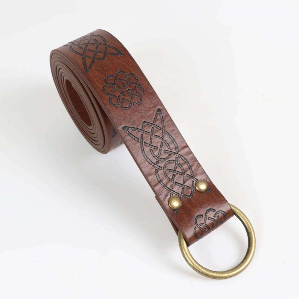 Viking Adventure Warrior Renaissance Celtic Men's Leather Medieval Belt Embossed Cosplay Costume Accessory Y260225