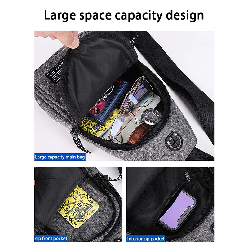 Travel Mens Handbags USB Chest Bag Messenger Crossbody Bags Water-Proof Shoulder Bag Diagonal Package Sports Back Pack 260305