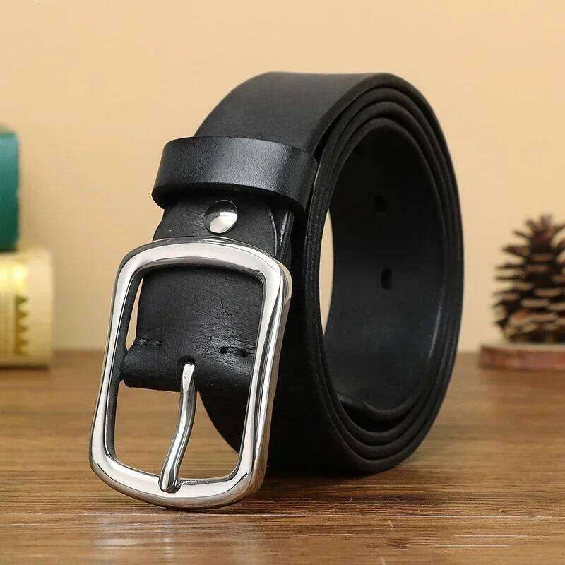 3.8CM Pure Cowhide High Quality Genuine Leather Belts for Men Brand Strap Male Stainless Steel Buckle Business Jeans Cowboy Y260225