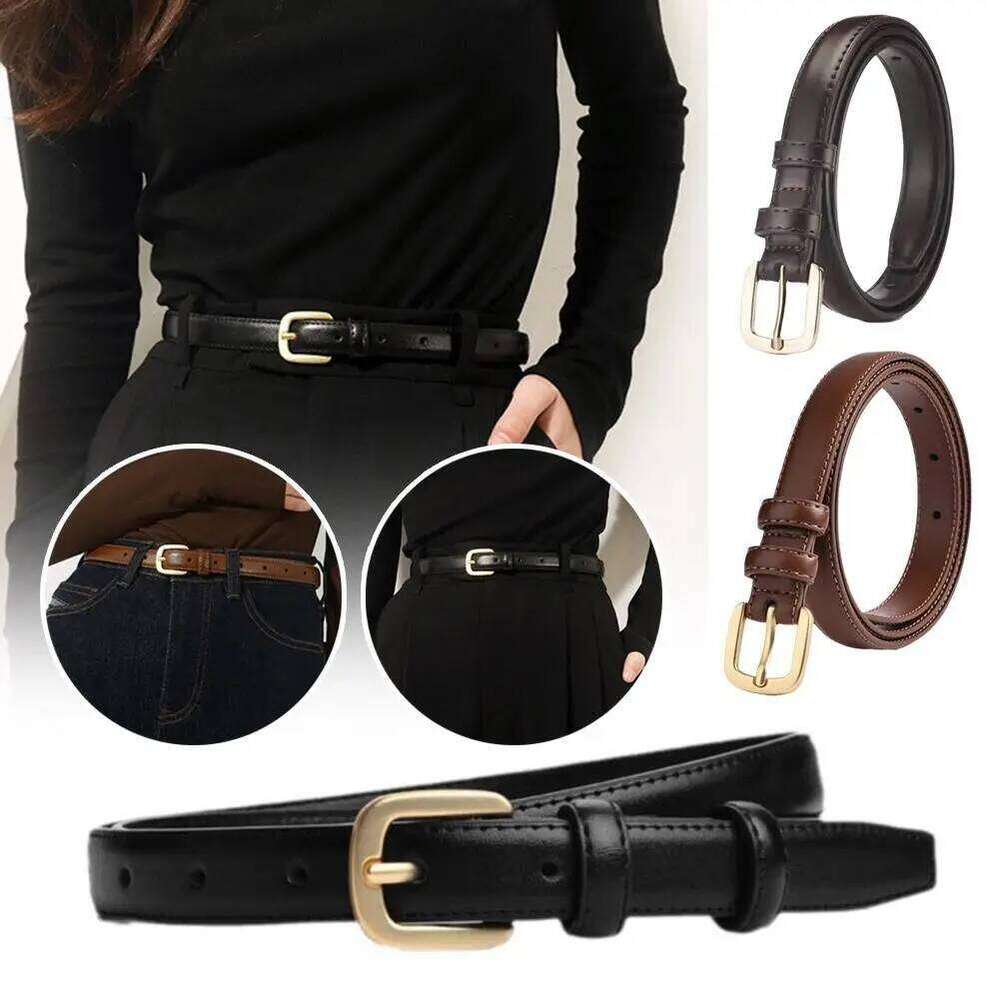 Fashion Genuine Leather Alloy Needle Buckle Black And Women's Accessories Retro Version Thin Waist Simple Jeans Belt K F9J6 Y260225
