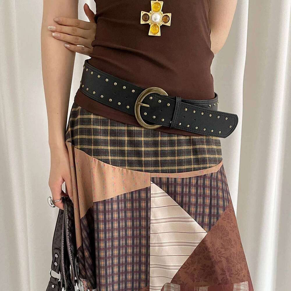 New retro western style rivet wide version with skirt jeans belt, thin and versatile waist seal belt personality Y260225
