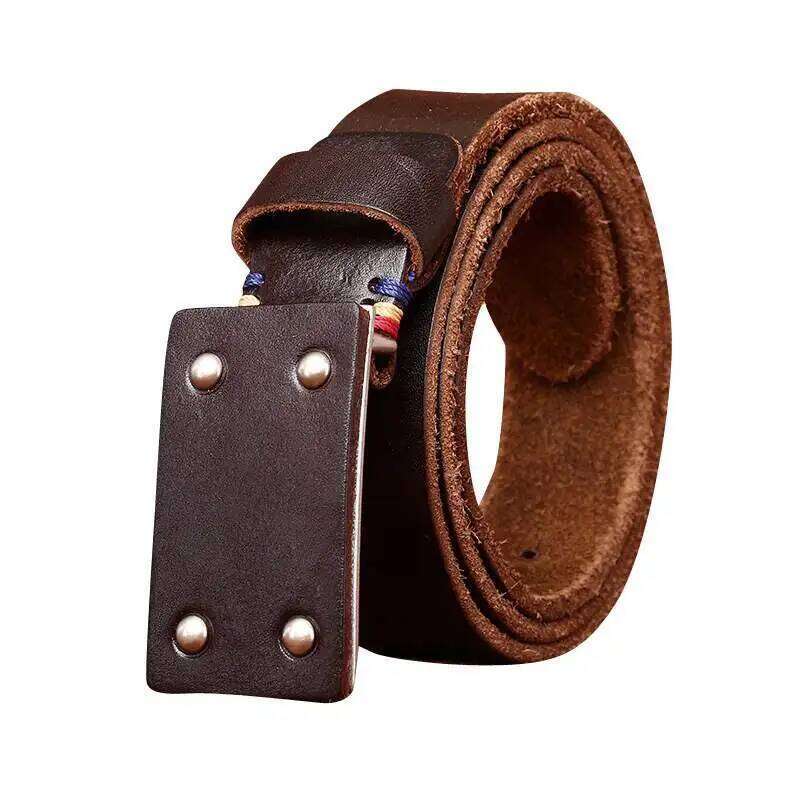 Retro versatile personality trend thickened extra thick first layer cowhide smooth buckle belt men's genuine leather plate buckl Y260225