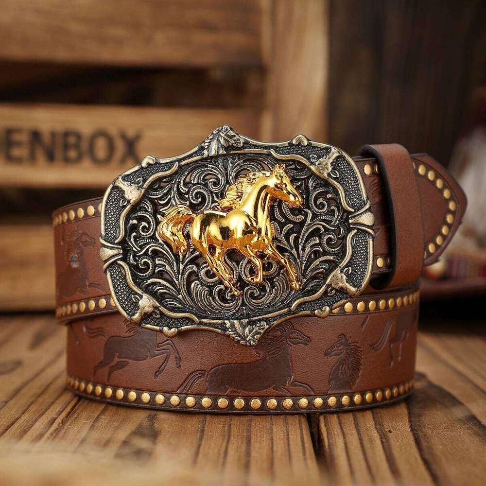 A unisex Western-style belt with vintage metal buckles, durable PU leather, and a cutting-edge fashion accessory for cowboys Y260225