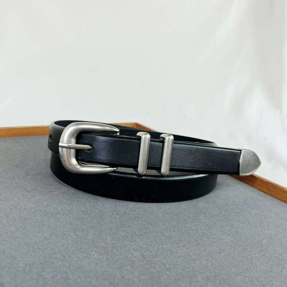 Women Men Vintage Silver Black Waistband leather Cowskin Buckle Belt 125cm Y260225