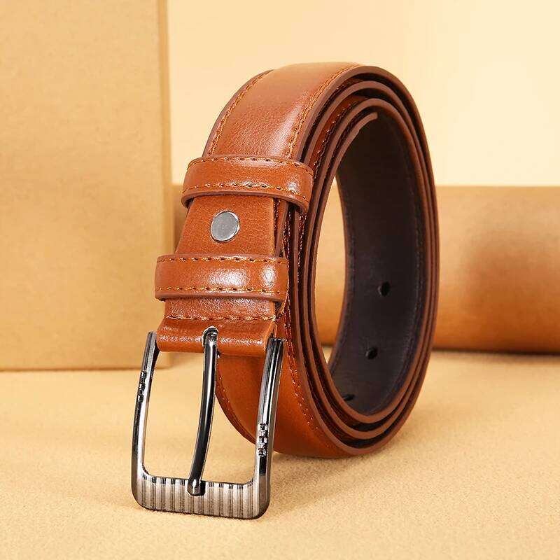 Authentic Luxury Men's Leather Jeans women and Belt with pin bkucle Durable Stitching fashion Business belts for men Y260225