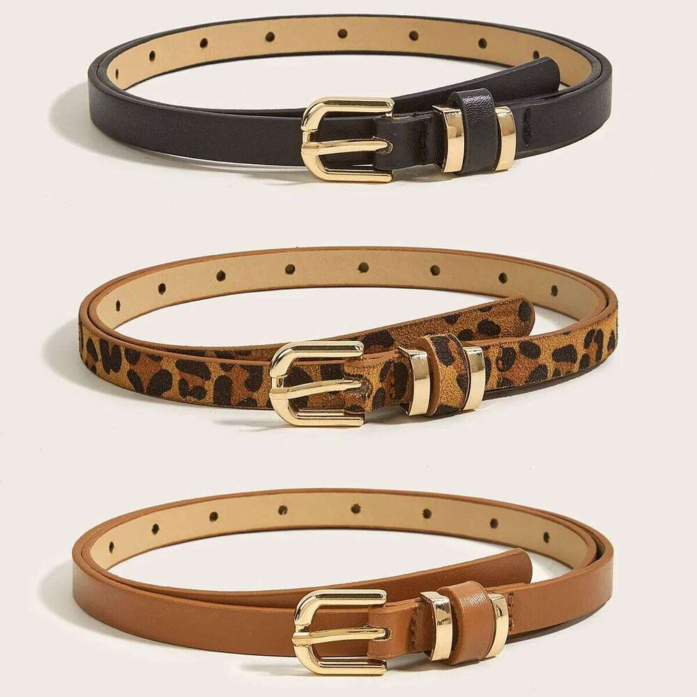 European American Retro Slim for Women Versatile Needle Buckle Fine Waist Decoration Simple Summer Leopard Belt Y260225