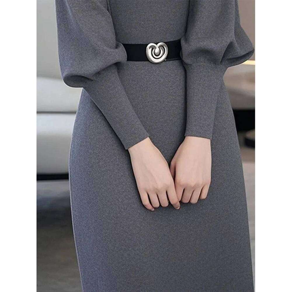 Autumn 2025 Winter New Chic Sweater Dresses Women's High-End Sense Slim Fashion Inner Waisted Grey Knitted Pullover Dress XJ260225