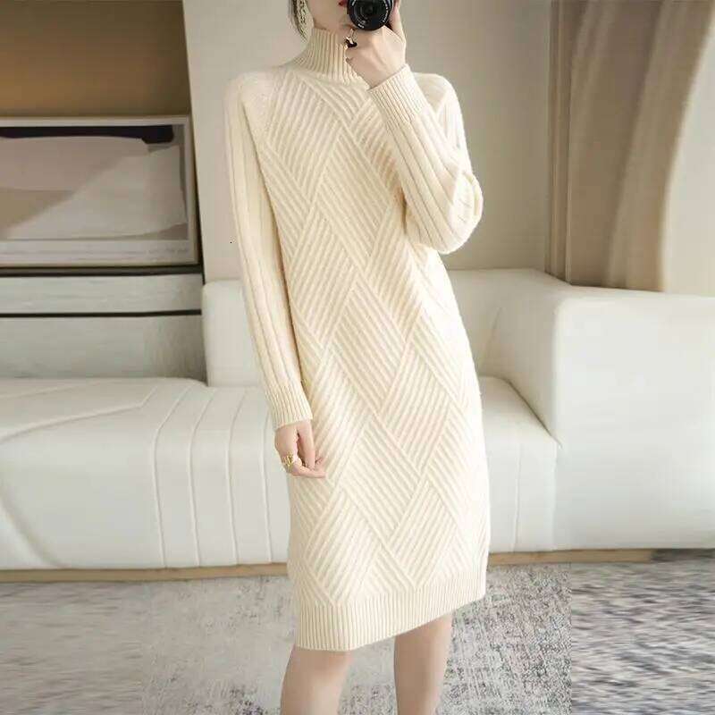 Female Dress Turtleneck Pink Women's Dresses Black Clothing Solid Knit Crochet Warm Novelty 90s Vintage Autumn and Winter Y 2k E XJ260225