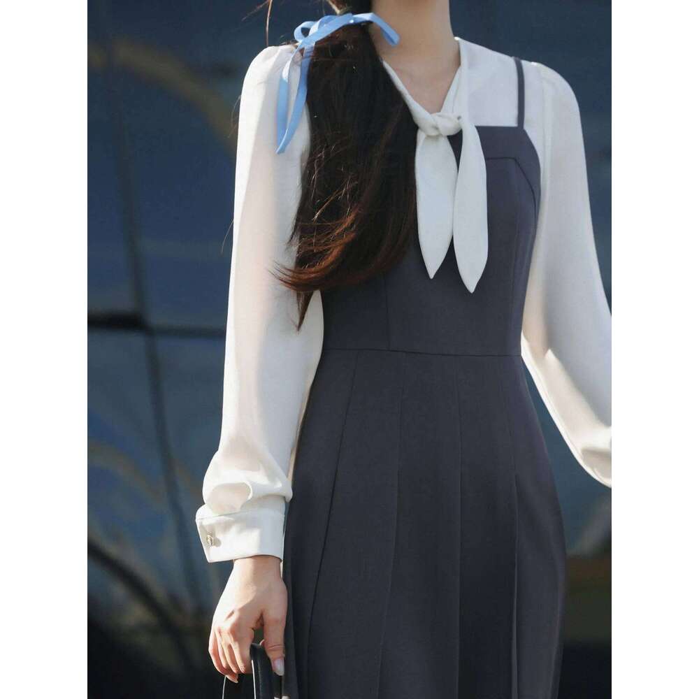 Layered Look Long Sleeve for Women Lady Elegant Slim Fit Waist Defined Midi Dress Casual Academic Style Spring Daily Wear XJ260225