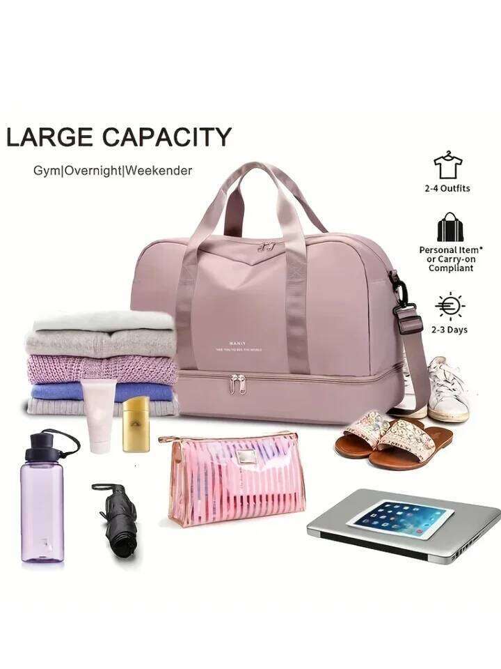 Expandable Travel Duffle for Women, Sports Handbag, Fitness Bag, Large Capacity, One Shoulder Weekend Overnight Bag Y260225
