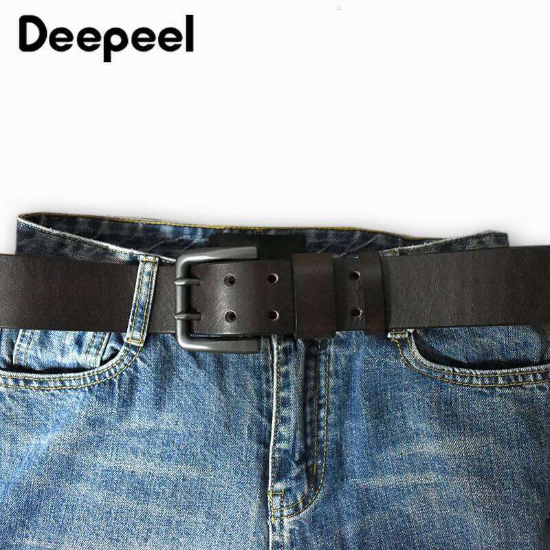 4.3cm*105-125cm Men's Cowskin Belt Genuine Leather Crafts Jeans Belts Double Pin Buckle Luxury Designer Waistband for Men Gift Y260225