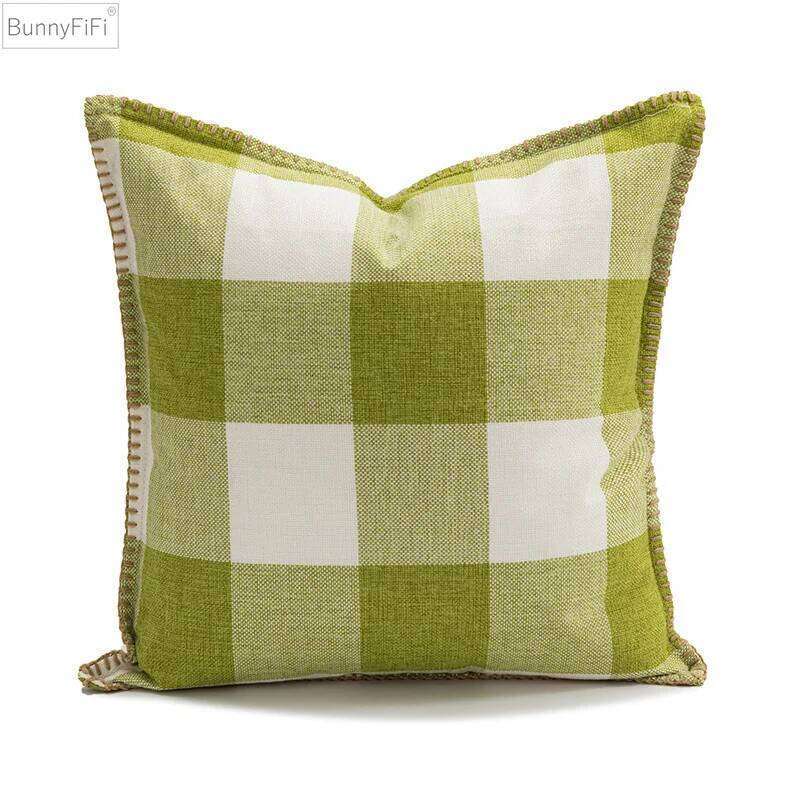 Plaid Cushion Cover for Sofa Faux Linen Black Green Orange Beige 45x45cm 30x50cm 50x50cm Decoration Pillow Case Living Room