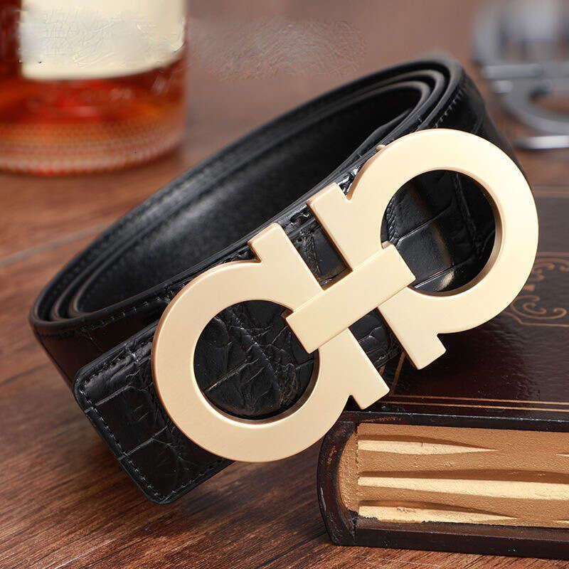 Luxury Belt For Men, Genuine Leather Business Style, Crocodile Pattern Top Layer Cowhide Smooth Buckle Belt,