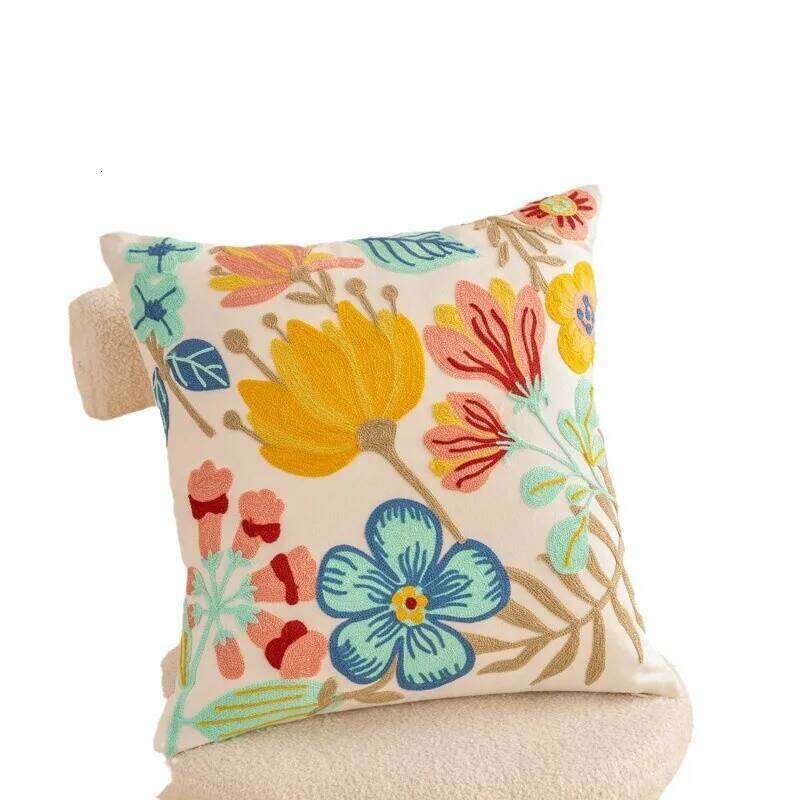 Embroidered Countryside Style Flower Cushion Covers For Home Sofa Bed Throw Pillowcase Living Room Decorative