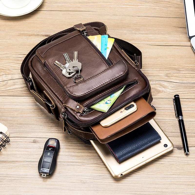 100 Genuine Leather Mens Shoulder Bags Messenger Bag for Men Crossbody Bags Small Man Handbag Bolso Male 260305
