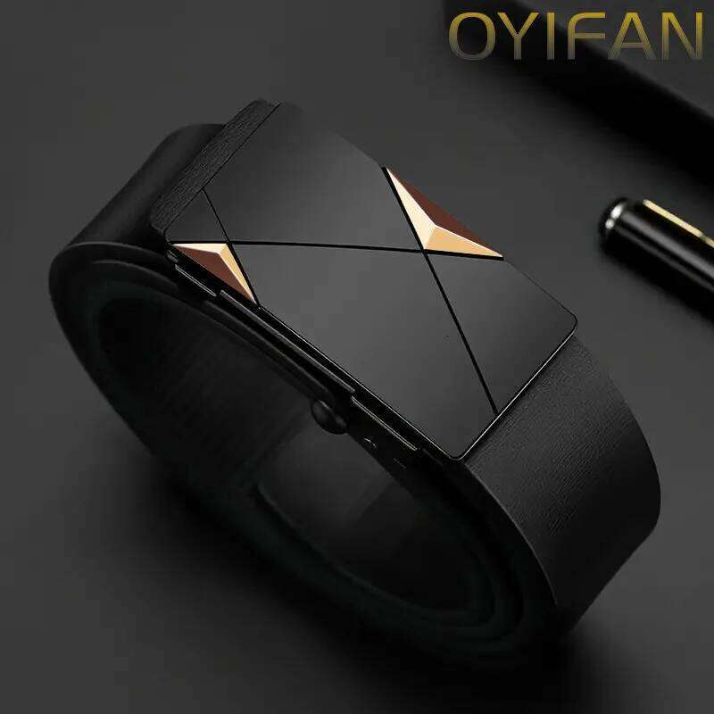 OYIFAN Fashion Men's Genuine Leather Automatic Buckle Ratchet Belt Random Adjustment Y260225