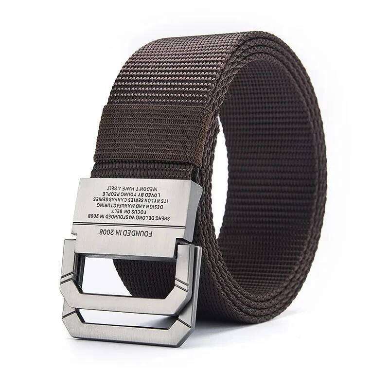Men's Trend Double Loop Buckle Canvas Women's with Cargo Pants Jeans Outdoor Sports Belt No Perforated Belts Y260225