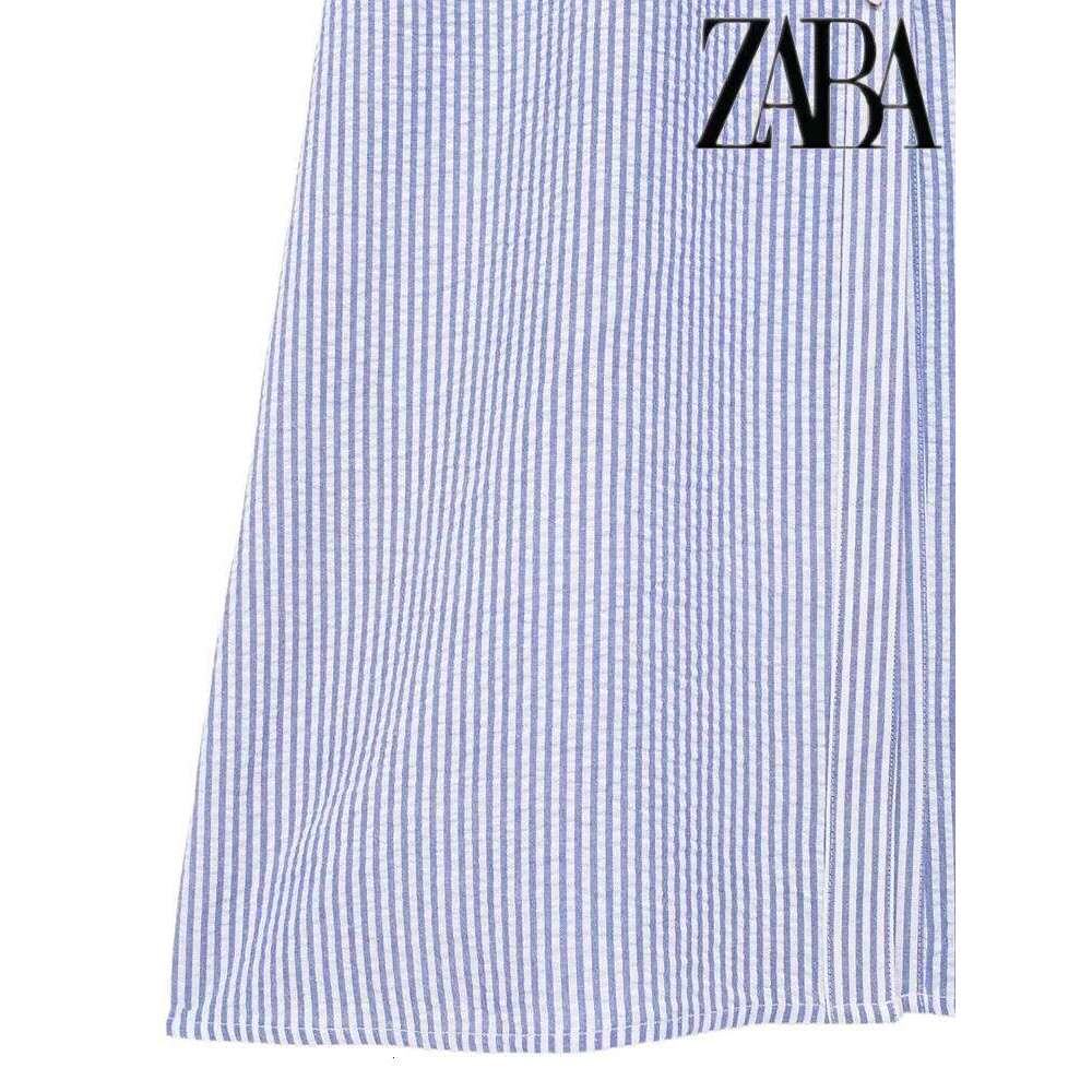 Women's Belted Single Breasted Sleeve Shirt Blue Striped Lapel Dress Street Elegant Commuter Long Dresses XJ260225