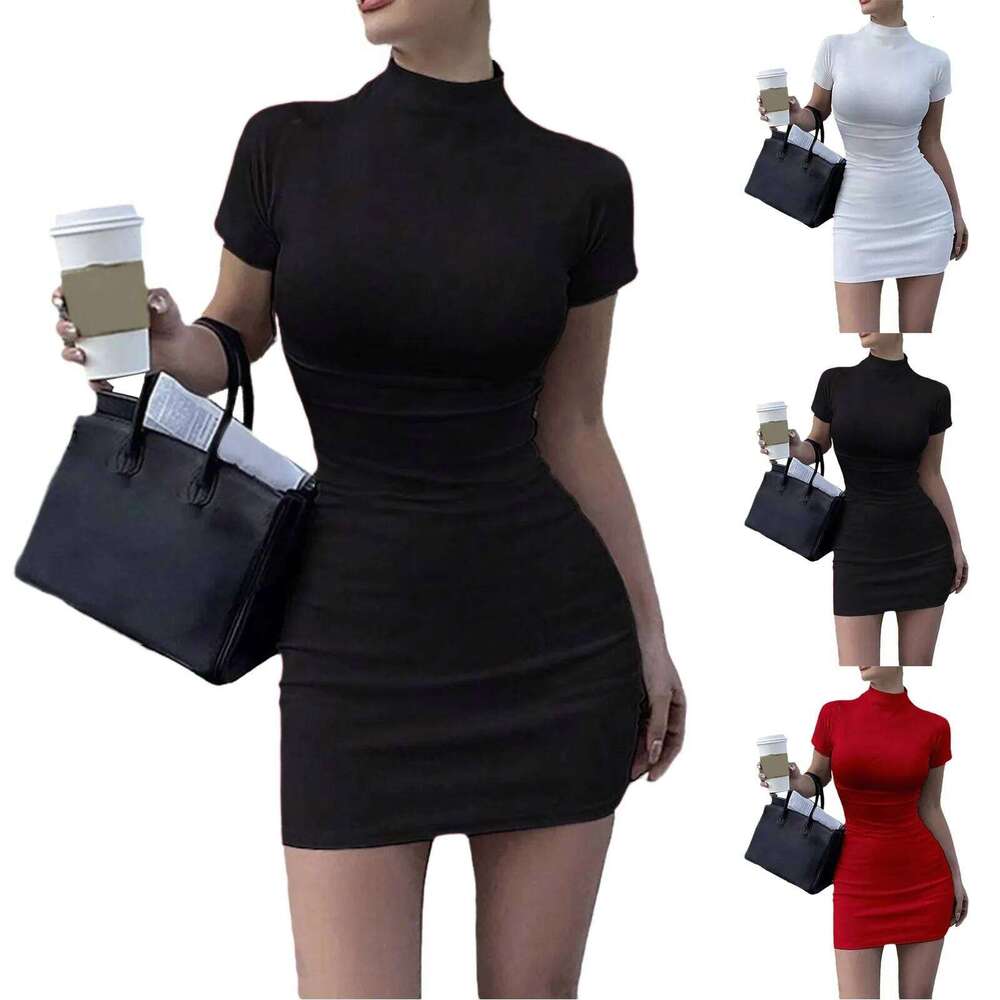 Bodycon Dresses For Women 2024 High Neck Thigh Length Short Sleeve Fitted Women'S Valentines Going Out Club Date Night Outfit XJ260225
