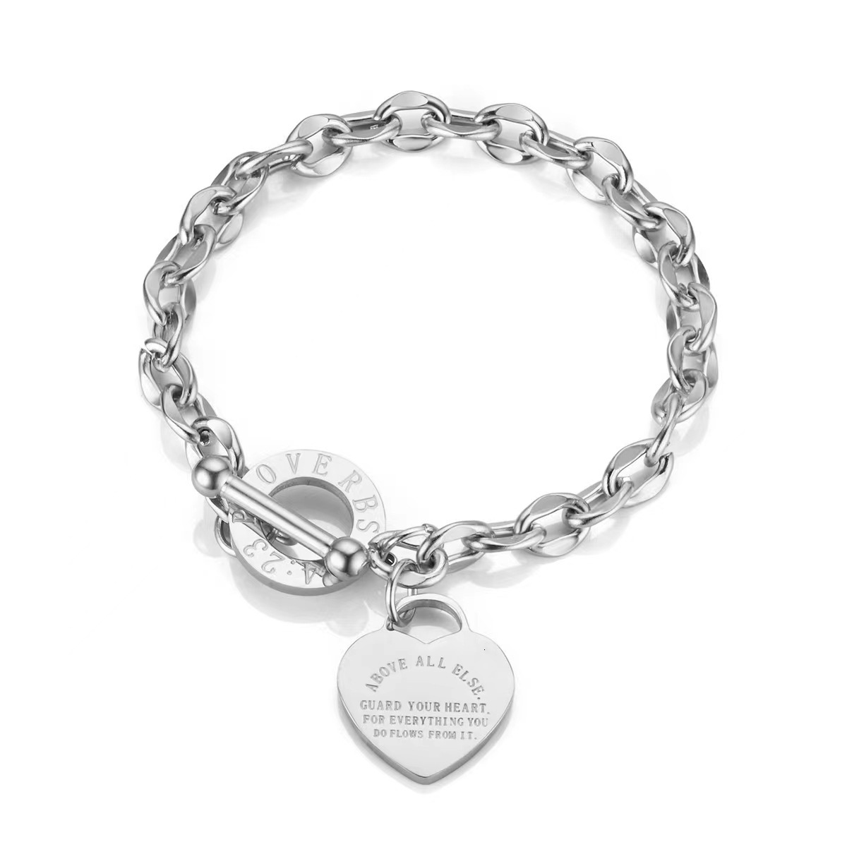 best-selling new titanium women's ins-style OT clasp stainless steel heart-shaped bracelet, simple design, can be engraved
