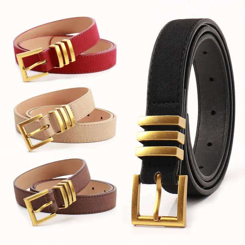 Gothic Retro Suede Pu Leather Women's Belt Fashion Casual Simple Dress Jeans Accessories Girdle Gold Pin Clasp Black Waistband Y260225