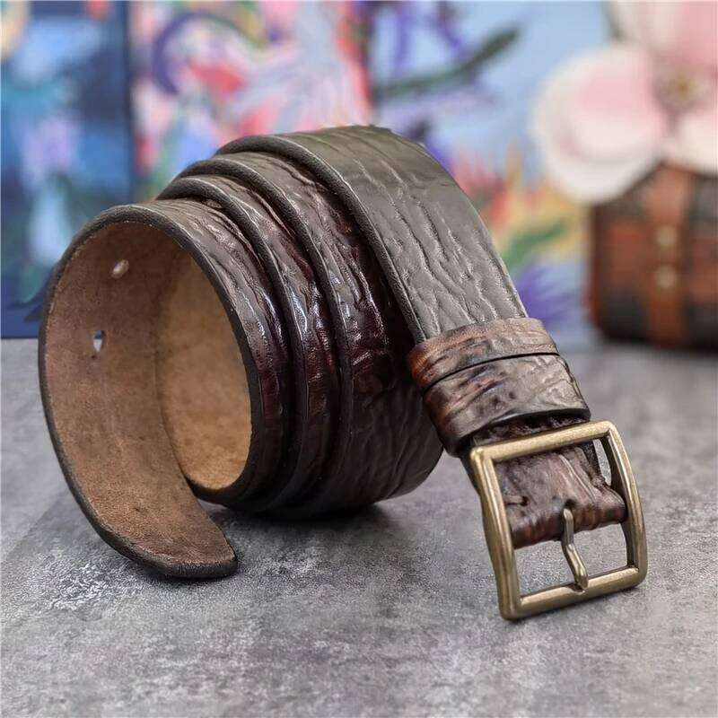 Retro Brass Buckle Top Thick Men Genuine Leather Cowboy Jeans Men's Wide Ceinture Homme Waist Belt Male MBT0609 Y260225
