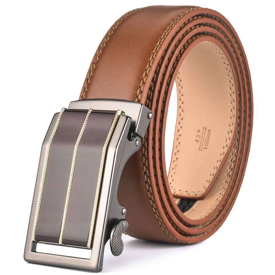 Plyesxale Automatic Buckle Brown 2024 Brand Designer Mens Belts Luxury Genuine Leather Belt For Men High Quality B10 Y260225