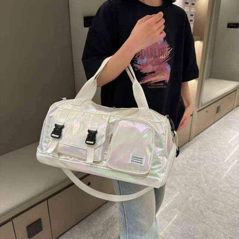 Holographic Glamour Duffel Bag Spacious,Stylish Shoulder Tote with Shoe Compartment for Effortless Weekend Escapes - Y260225