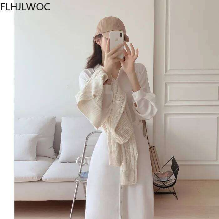 2024 Chic Korea Fashion Clothes Fenimine Vestidos Women Elegant Office Lady Vintage Single Breasted Button Solid Shirt Dress XJ260225