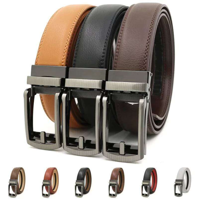 Men's Click Belt automatic buckle 130cm 140cm Comfort Leather Ratchet Dress with Slide Buckle -Adjustable Trim to Fit 120cm Y260225