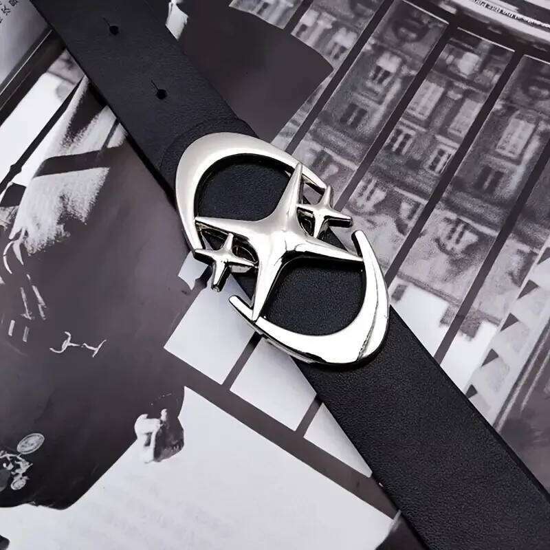Oval-shaped Double Crescent Moon Cross Star Buckle Belt, Durable, Simple Universal Gift for Both Men and Women Y260225