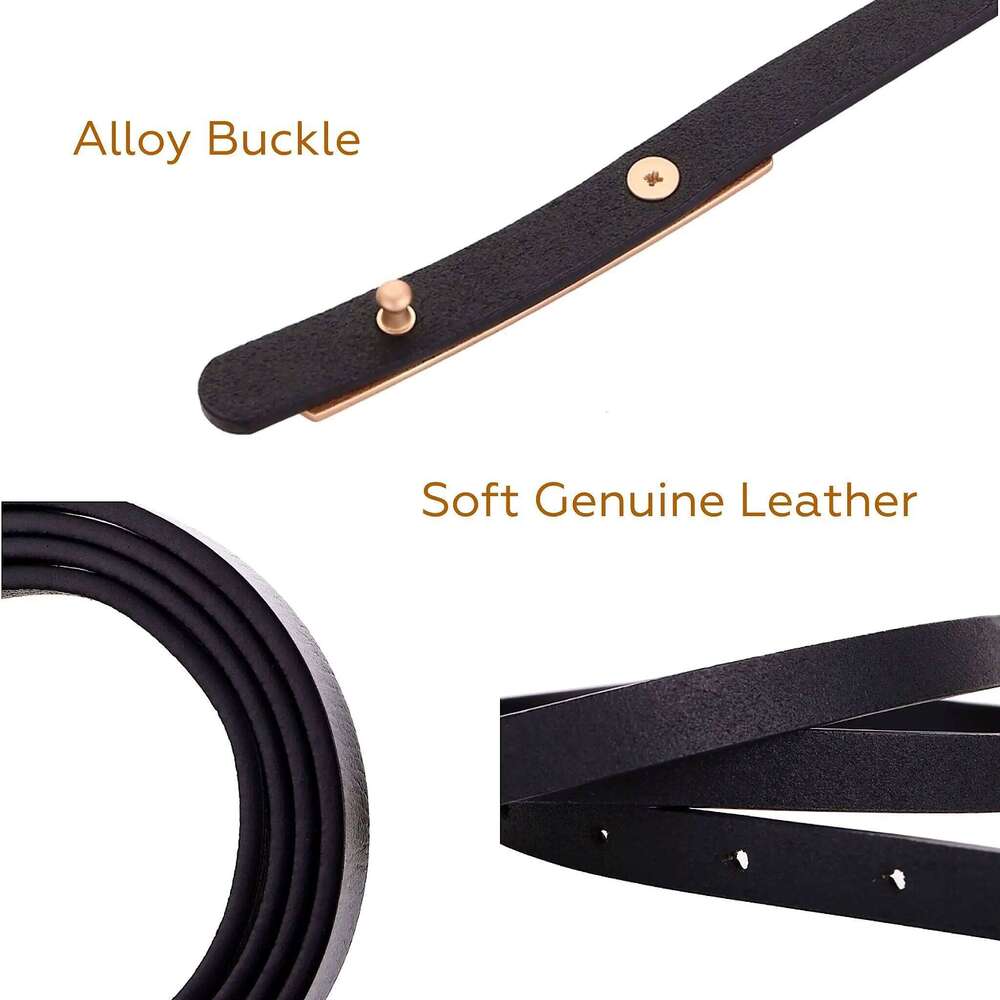 Women's Fashion Elegant Skinny Slim Genuine Leather Belts Waistband Thin Waist Belt With Gold Color Alloy Buckle Y260225