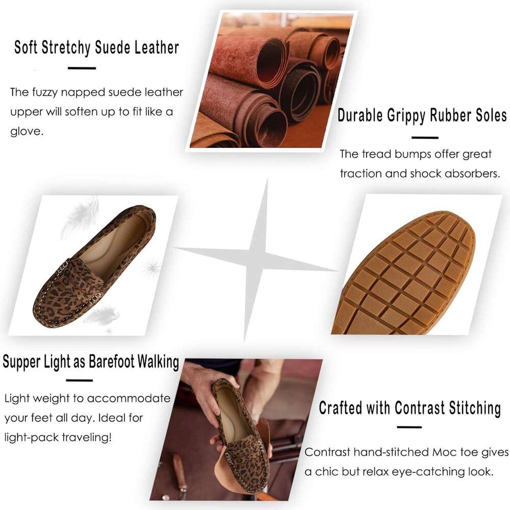 Comfortable Lightweight Suede Leather Loafers Slip Cute Casual Dress Work Office Flats Everyday Walkig Shoes For