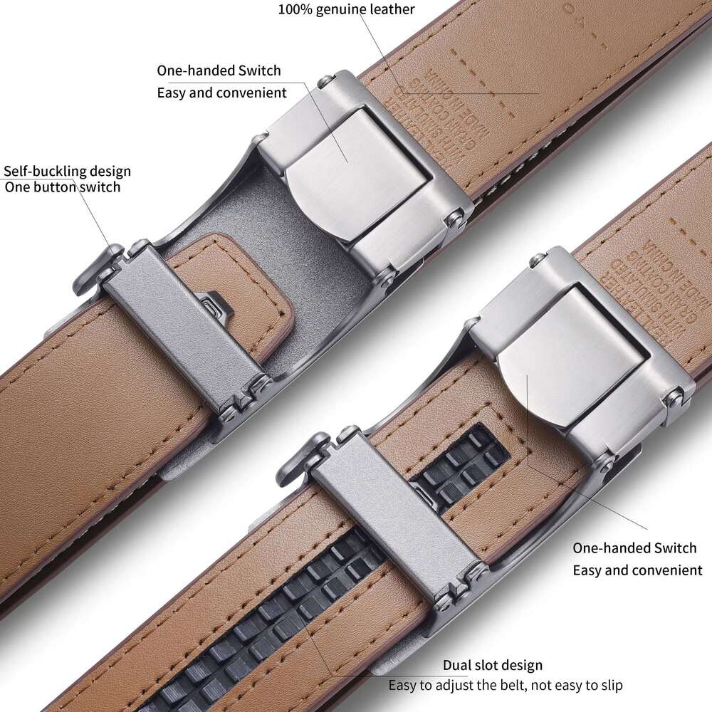 Men's cowhide business casual smooth belt, coffee brown genuine leather automatic blue middle-aged pants belt Y260225