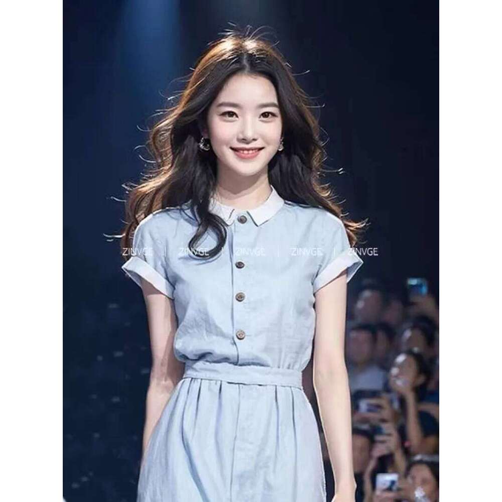 New Korean Elegant Summer Dress Women Fashion Contrast Color Laple Short Sleeve Office Lady Midi Dresses Vestidos Robe XJ260225