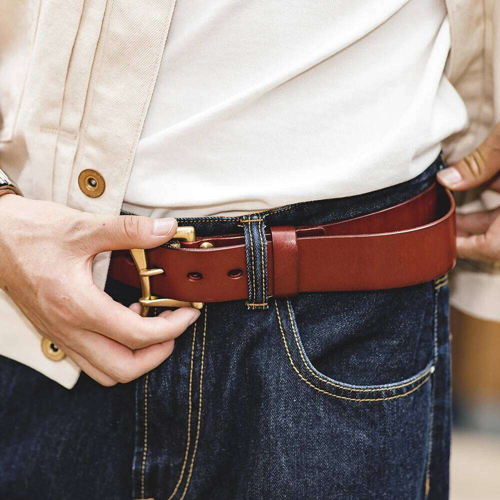 Maden Vintage Handmade First-Layer Cowhide Automatic Buckle Brass Quick-release Belt for Men's Daily Y260225