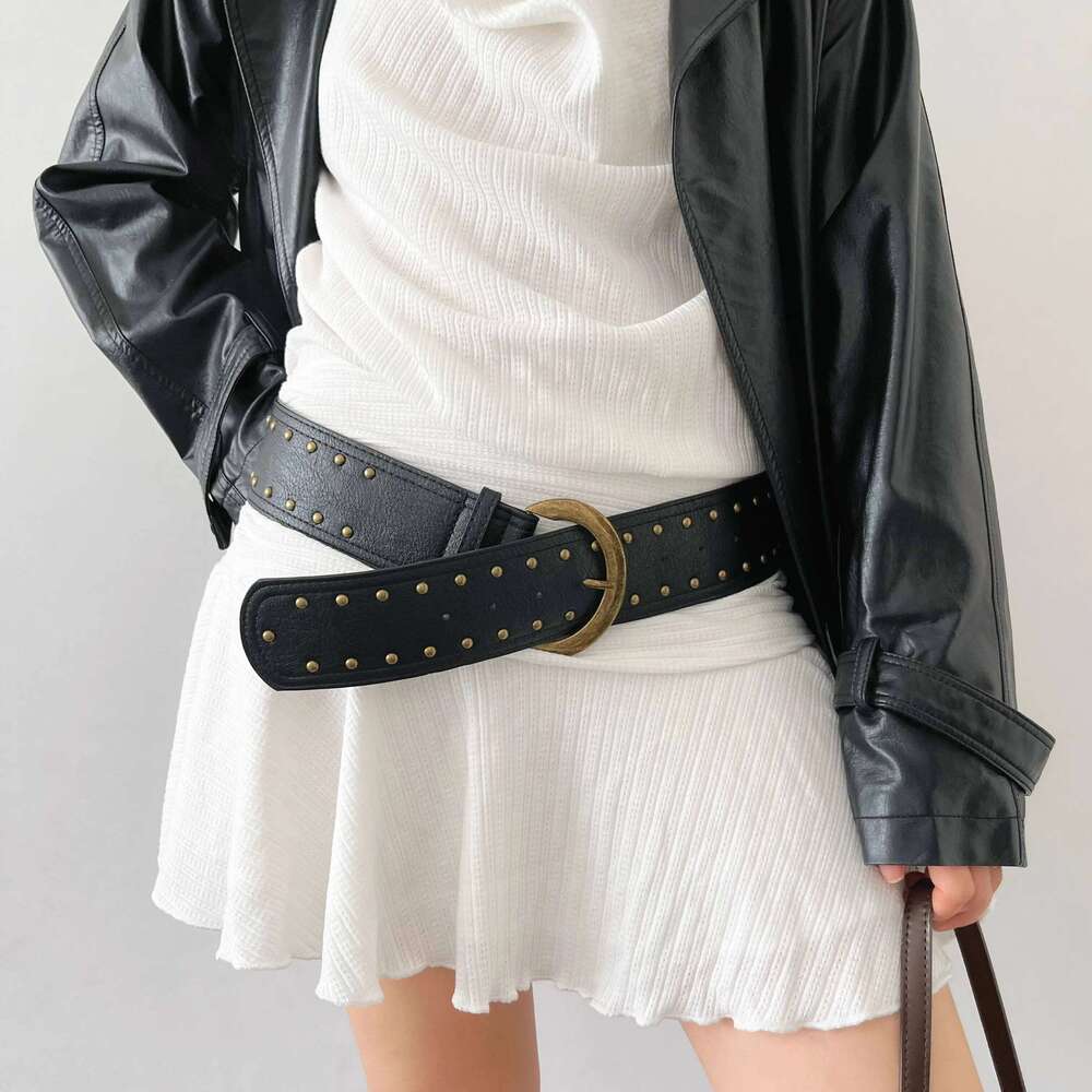 New retro western style rivet wide version with skirt jeans belt, thin and versatile waist seal belt personality Y260225