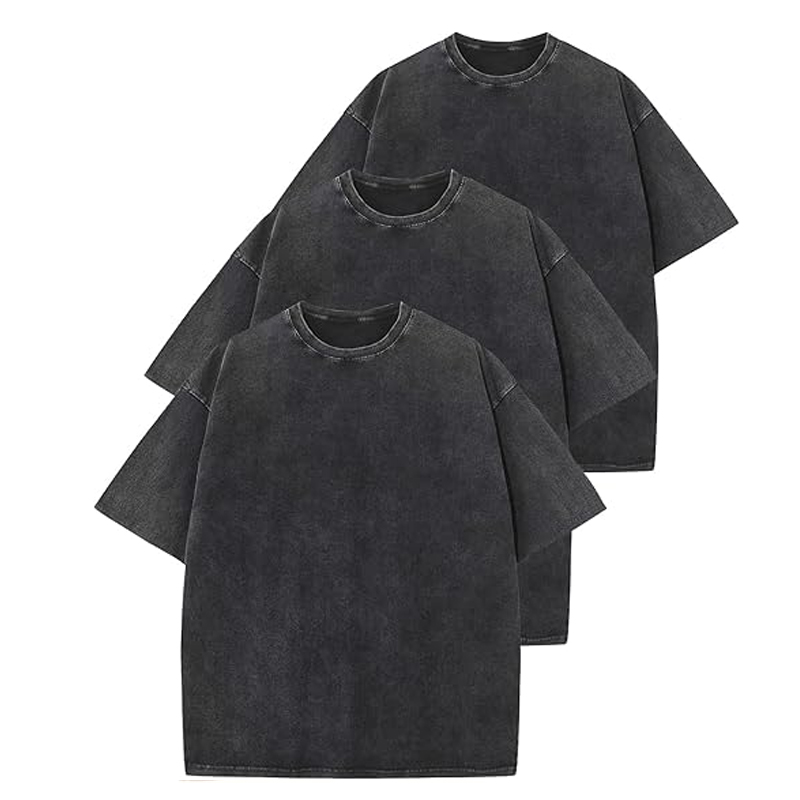 3-piece men's oversized T-shirt retro T-shirt loose short sleeved casual streetwear loose washed unisex top