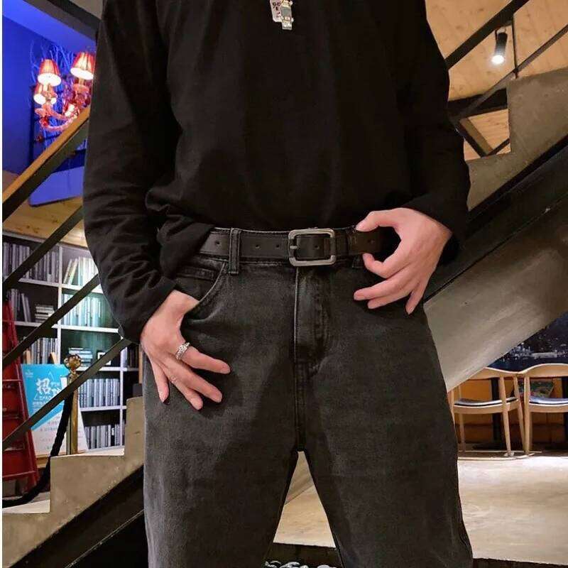 for Men Students Simple Personality Outdoor Leisure Belt The Length is 100CM Cintura Jeans Black,100cm/39. Y260225