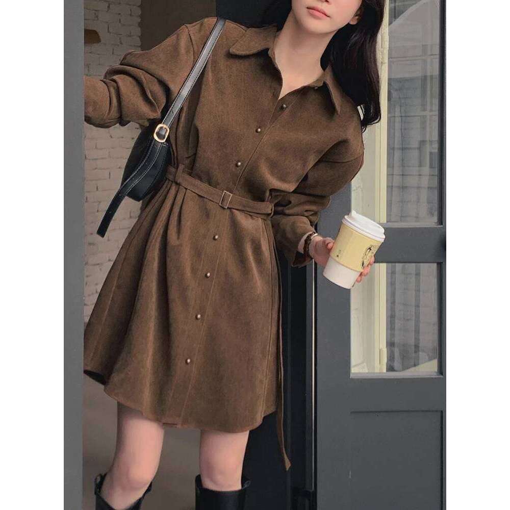 French Elegant Mini Women Long Sleeve Button Bandage Office Lady Dresses Vintage Solid Simple A Line Spring Autumn Dress XJ260225