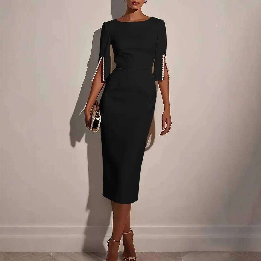 2025 for Women Fashion Comfortable Office Solid Color Commuter Bead Slim and Elegant Evening Party Dress XJ260225
