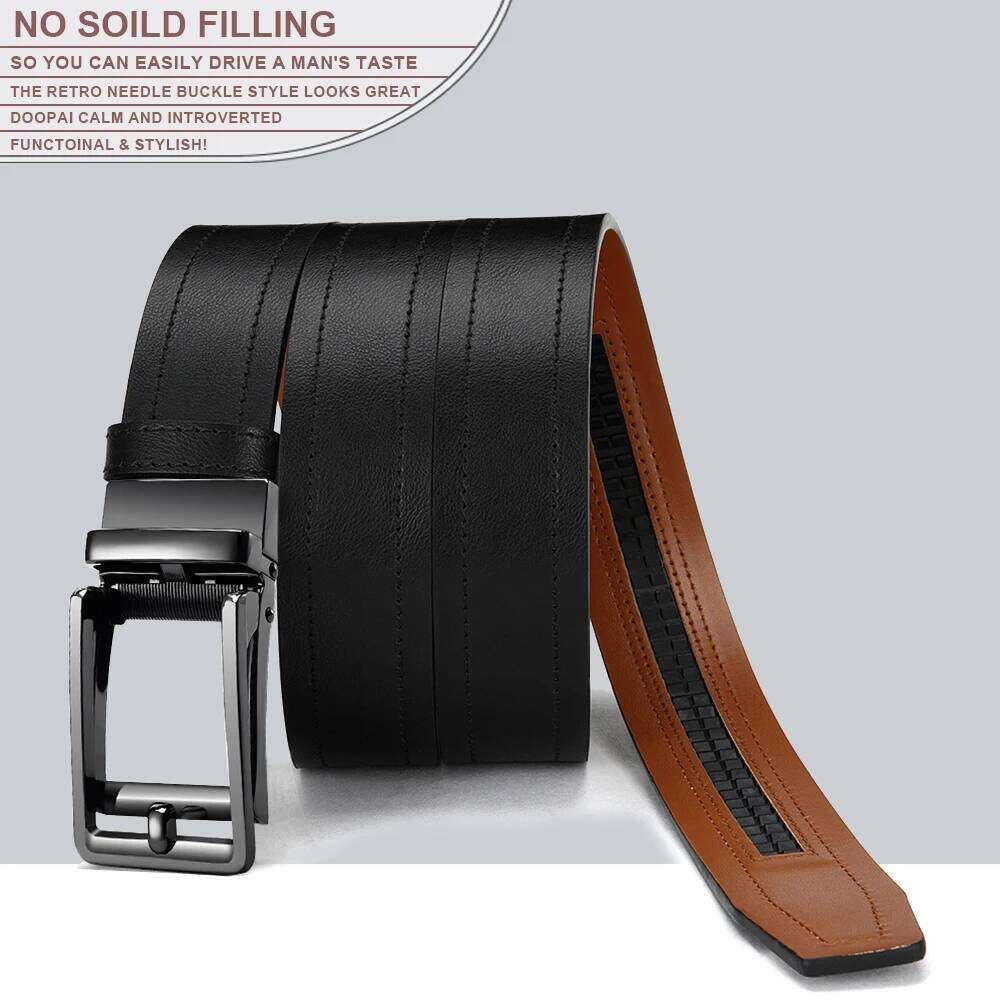 Fashionable Men's High-quality Leather Business Automatic Buckle Ratchet Belt Randomly Adjustable Y260225